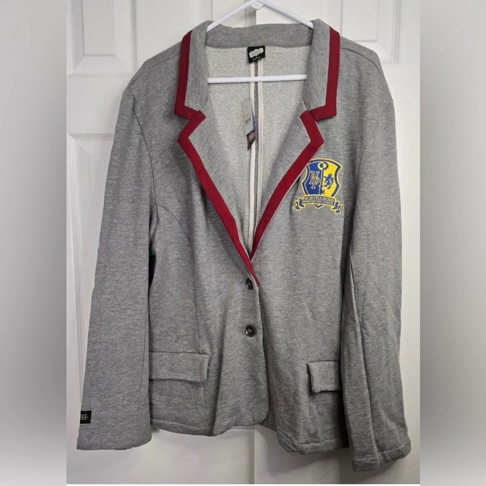 Gray Blazer Beetlejuice Graphic Blazer Front Flap Pockets Jacket - Picture 2 of 9